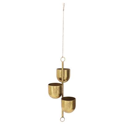 Gold Metal Planters Hanging on Pole with Chain (Set of 3) - 4.0" x 4.0" x 20.0"