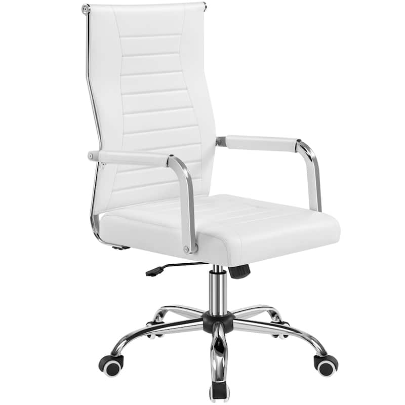 Yaheetech Modern Faux Leather Office Desk Chair with Metal Base - N/A - White