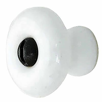 Cabinet Knob White Porcelain Plain 1 3/4 Dia Black Screw Renovators Supply