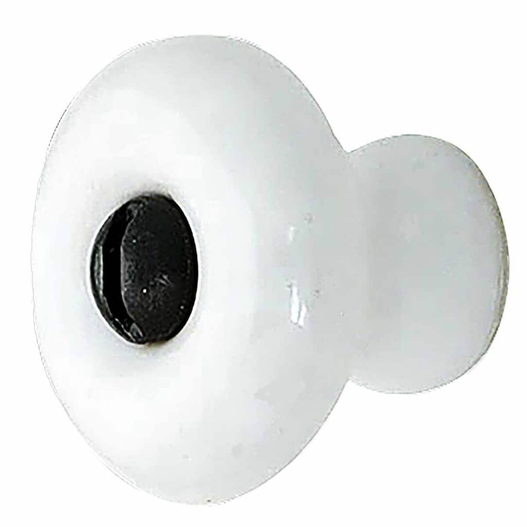 Cabinet Knob White Porcelain Plain 1 3/4 Dia Black Screw Renovators Supply