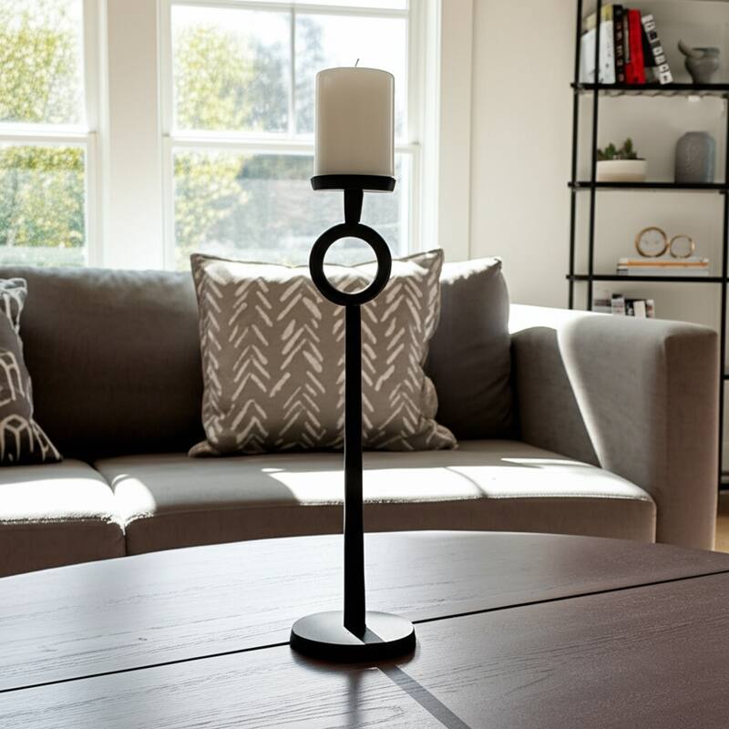 Metal Candle Holder - Contemporary Black Aluminum Narrow Candle Holder for Home or Office Decor - Black - 6" x 6" x 21"