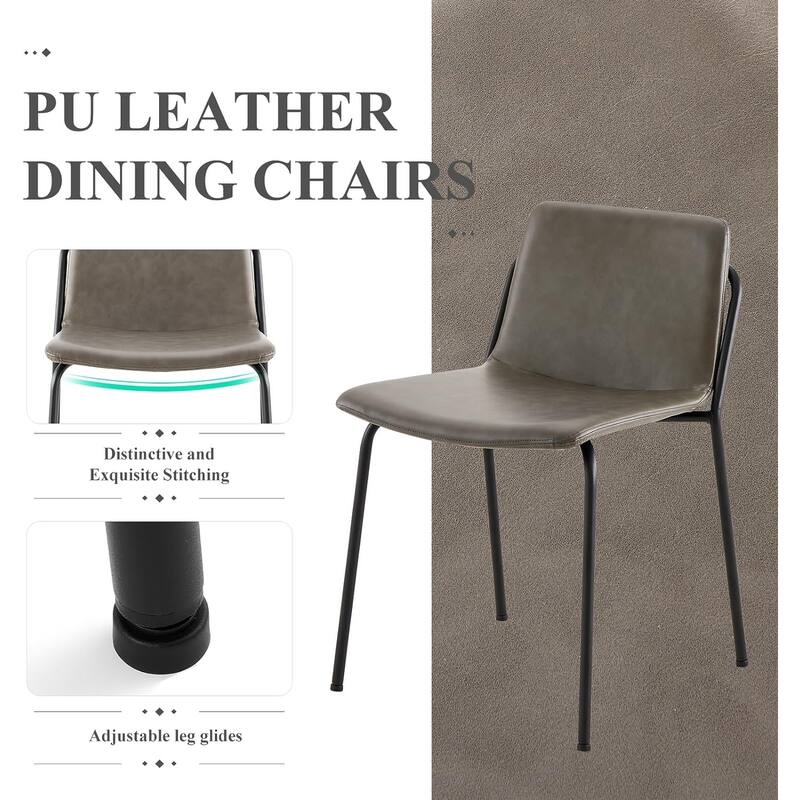 PU Leather Dining Chairs Set of 2, Mid Back Modern Upholstered Dining ...