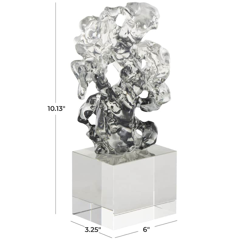 Glass Abstract Freeform Decorative Sculpture with Clear Square Base - Clear - Roche River Decor