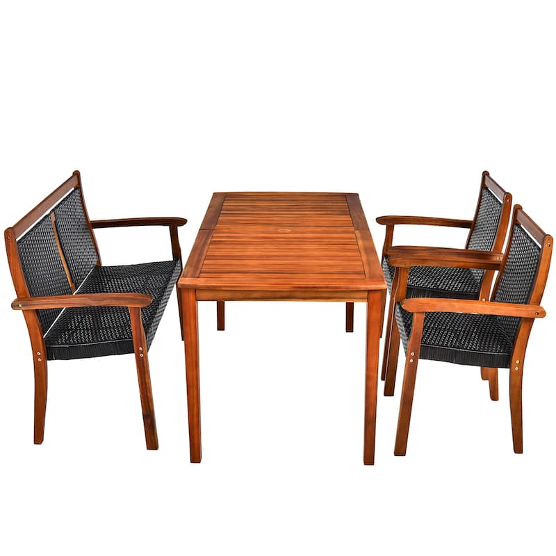 Costway 4PCS Patio Rattan Dining Furniture Set Acacia Wood Frame - See details