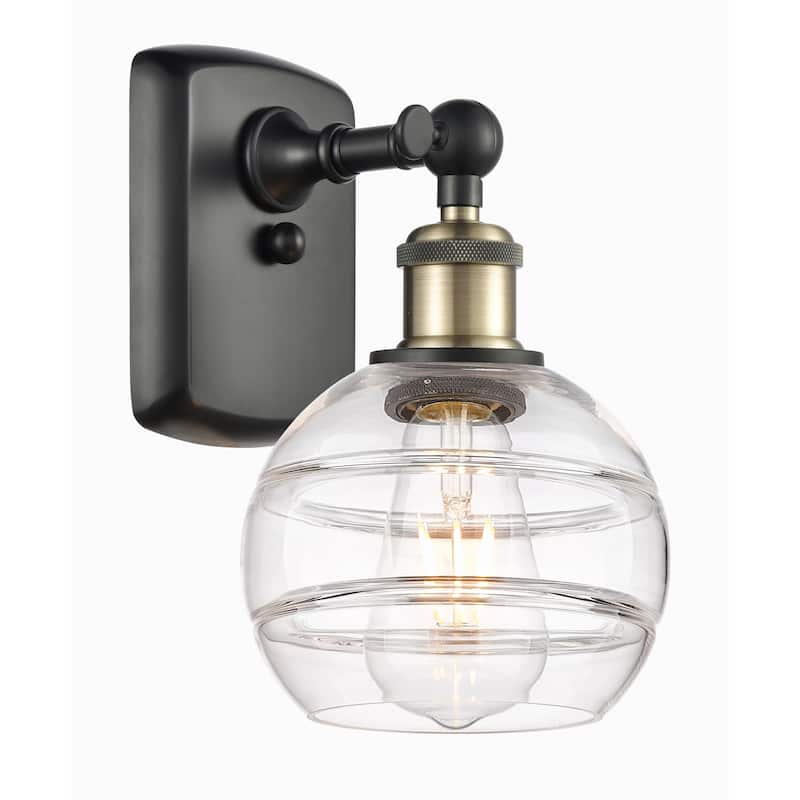 Innovations Lighting 516-1W-9-6 Rochester Sconce Rochester 9" Tall - Black Antique Brass / Clear