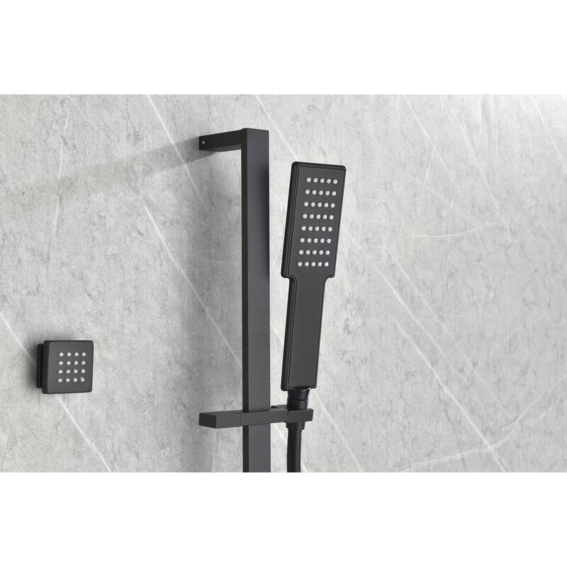 Wall mounted shower system with 6 body sprays and hand shower