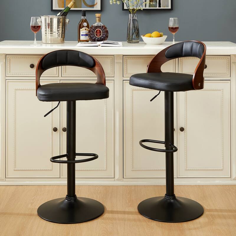 Javlergo 4-Pack Modern Swivel Bar Stools Set Adjustable Height 360° Rotation Bar Stools Set of 4 with Curved Backrest & Footrest