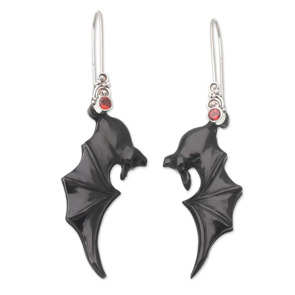 Novica Handmade Nocturnal Passion Garnet Dangle Earrings - Black