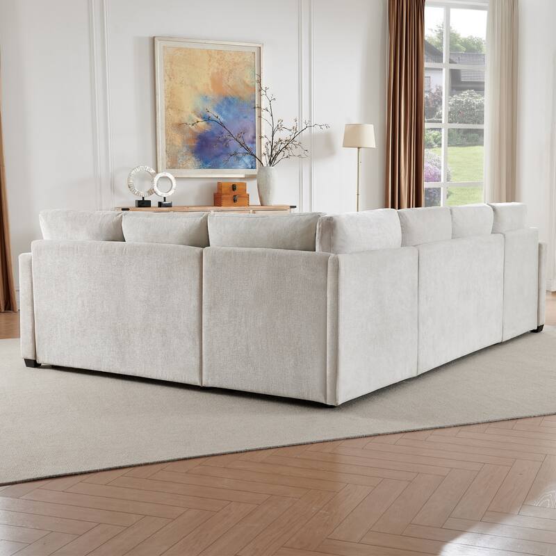 105.5" U-Shaped 5-Seater Sleeper Sofa with Pull-Out Bed and Storage Ottoman