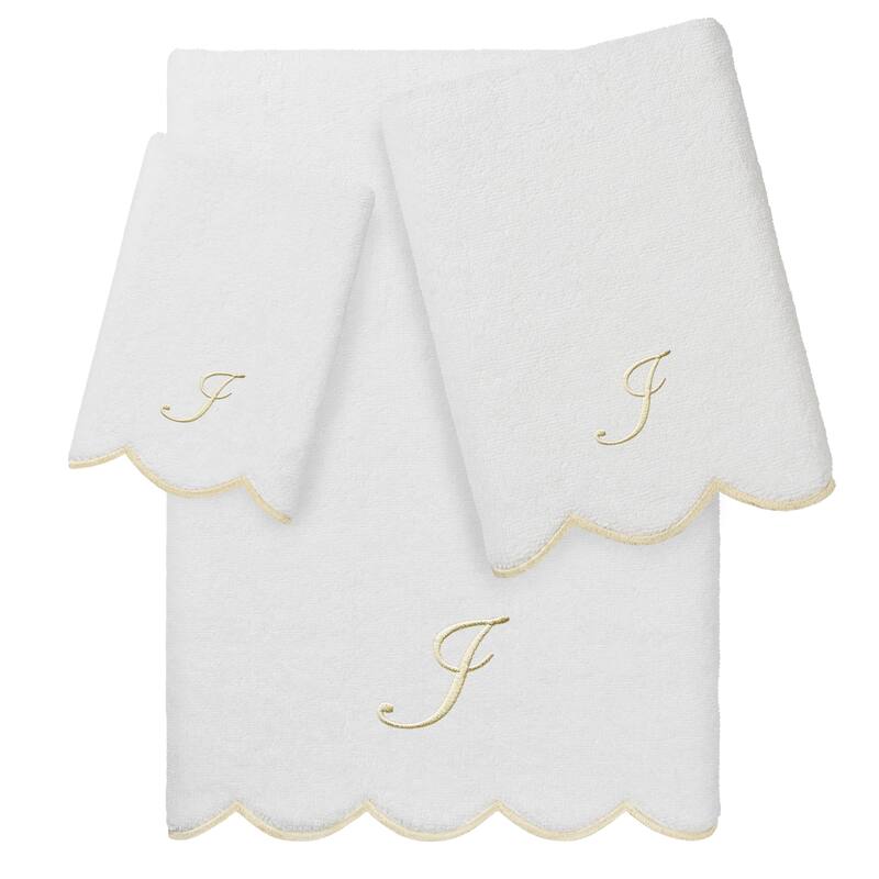 Authentic Hotel and Spa 100% Turkish Cotton Beige ADORNIA Scallop Personalized 3 Piece Towel Set - 3 Piece Set - I