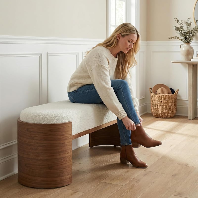 47.24" Upholstered Entryway Bench for Bedroom, Curved Support Legs