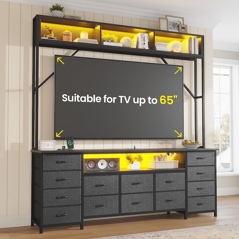 TV Stand for Living Room with LED Lights & Power Outlets TV Stand Dresser