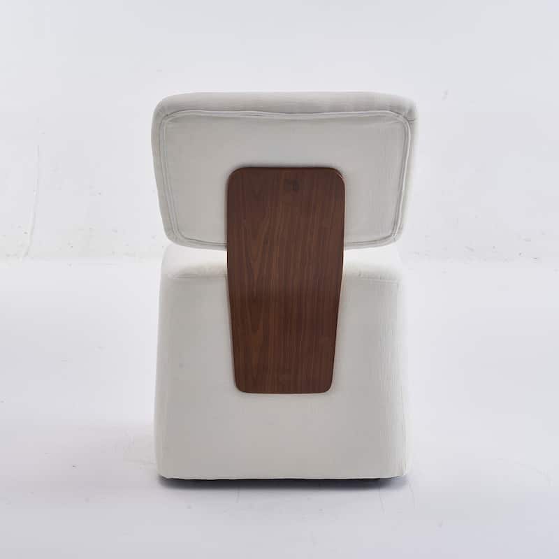 Linen Upholstered Armless Dining Chair with Casters