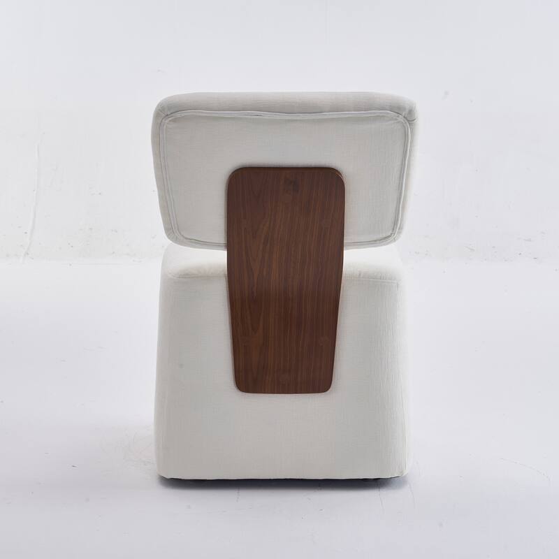 Modern Dining Chair Linen Armless Dining Chair with 4 Casters, for Dining Room, Office and Bedroom, Ivory