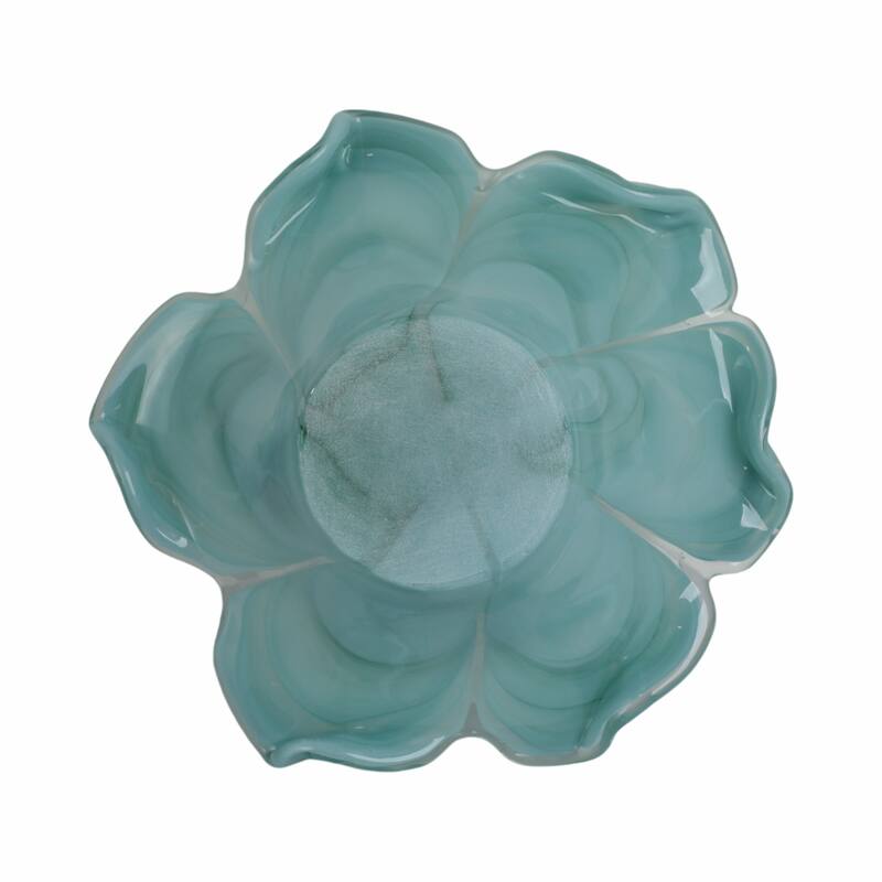 Swirl Flower-Shaped Glass Decorative Accent Bowl Home Decor -Blue