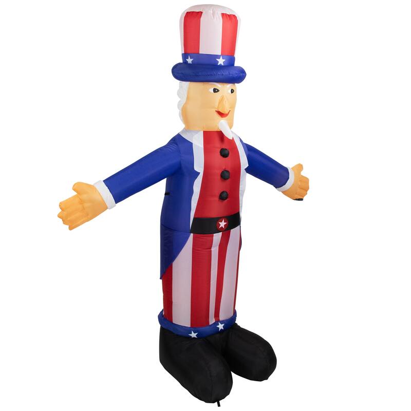 Inflatable White Red Lighted Standing Uncle Sam Outdoor Decor, 70-Inch