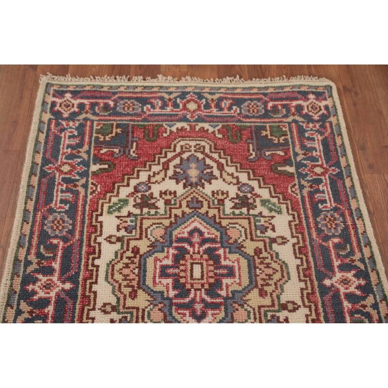Geometric Heriz Serapi Runner Rug Handmade Wool Carpet - 2'7"x 10'8"
