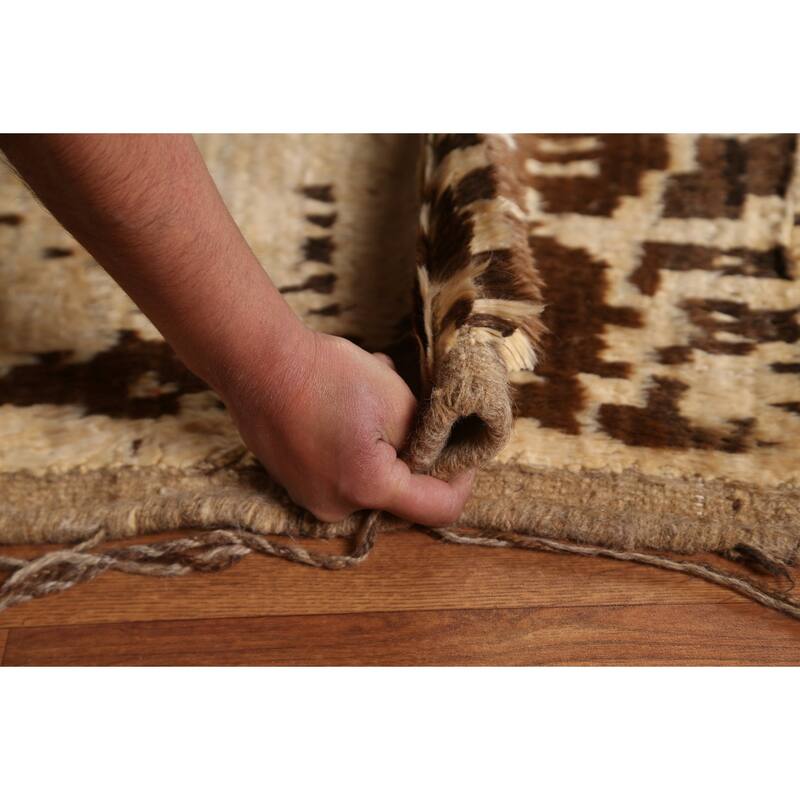 Hand Knotted Oriental 100% Wool Carpet Modern Tribal Beige & Ivories Moroccan Area Rug - 7' 10'' X 5' 9''