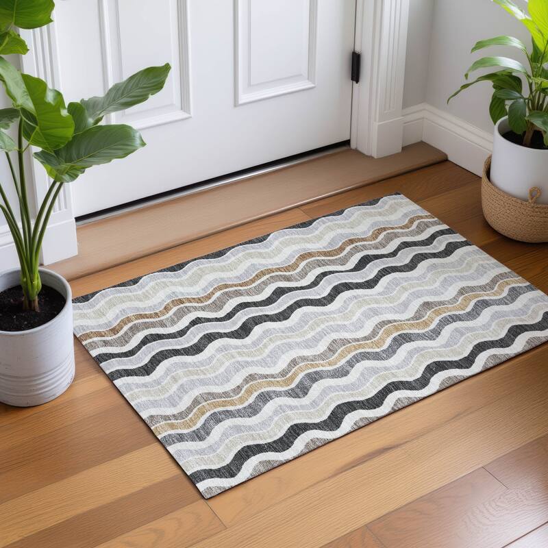 Machine Washable Indoor/ Outdoor Funky Stripe Chantille Rug