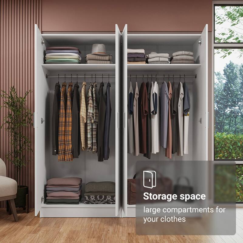 Madesa 4 Doors Wardrobe Storage Cabinet with Ample Shelves 63"L