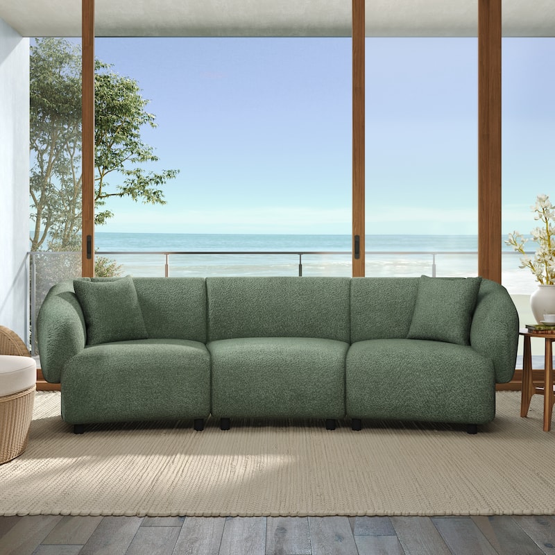 Christopher Knight Home - Hulk Curved Boucle 3-Seat Sofa with Sturdy Wooden Frame