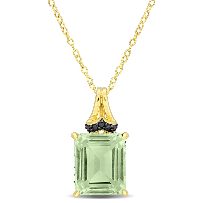 Miadora 5 5/8ct TGW Octagon-Cut Green Quartz Black Sapphire Necklace Yellow Silver