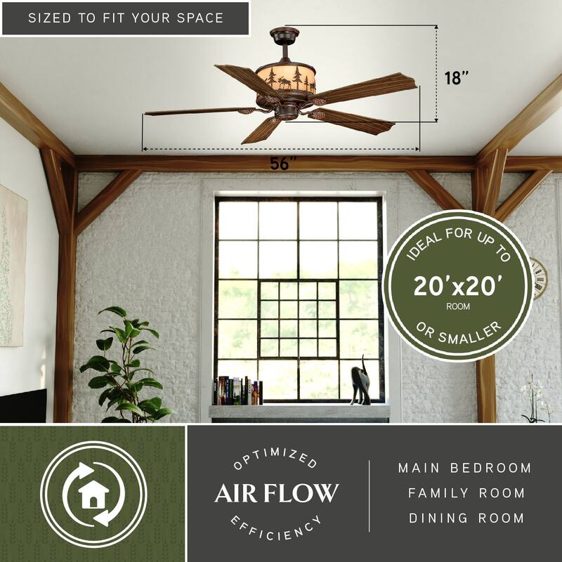 Yellowstone 56-in Rustic Moose Bronze Ceiling Fan and Remote - 56-in W x 18-in H x 56-in D
