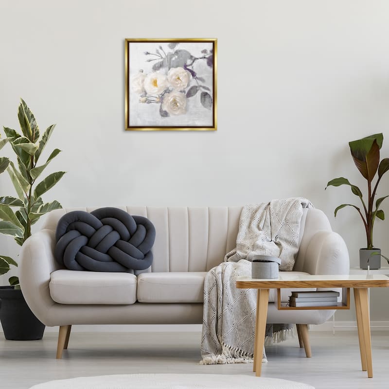 Stupell White Blooms on Grey Framed Floater Canvas Wall Art Design By Emily Ford