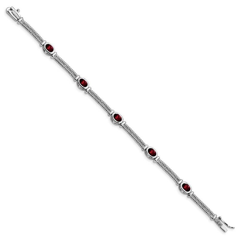 Curata 925 Sterling Silver Polished Box Catch Closure Garnet Bracelet 7 Inch Box Clasp