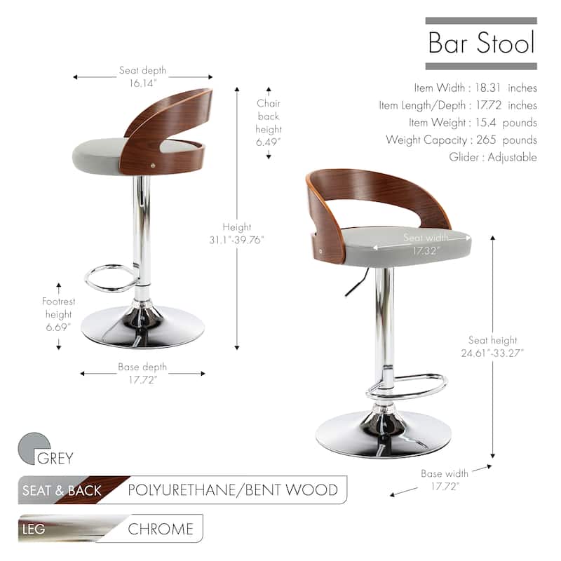 Porthos Home Shane Swivel Adjustable Height Faux Leather Mid-Century Bar Stool