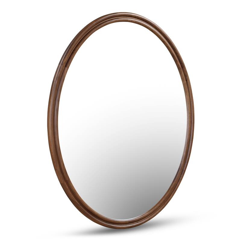 NADAAL STUDIOS Olyen Mirror, Oval Solid Walnut Frame with Double Edge Detail, Natural Walnut