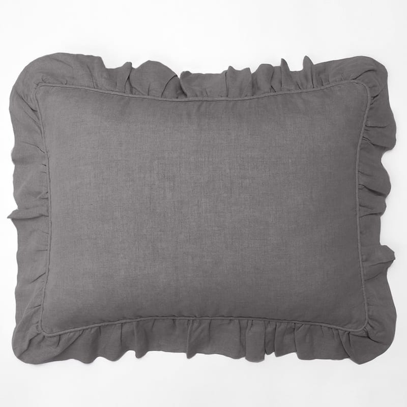 Basillo, Linen, Ruffled, Sham - Standard Sham - Frost Grey