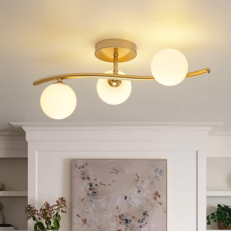 Versatile 3-Light White Glass Globe Wavy Ceiling Light Vanity Sconce