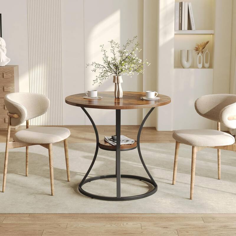 31.5" Small Round Dining Table, Simple Circular Kitchen Work Table - Brown & Black
