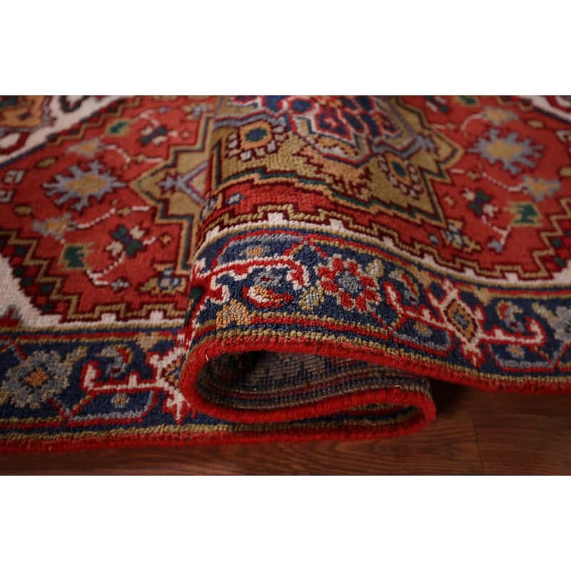 Orange Geometric Heriz Serapi Foyer Rug Hand-Knotted Wool Carpet - 2'6"x 6'1"