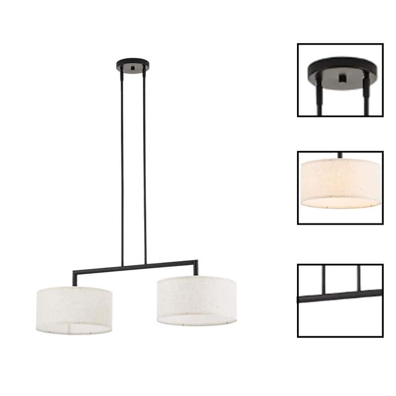 2 Light dining light fixtures off-white farmhouse chandelier fabric pendant lights