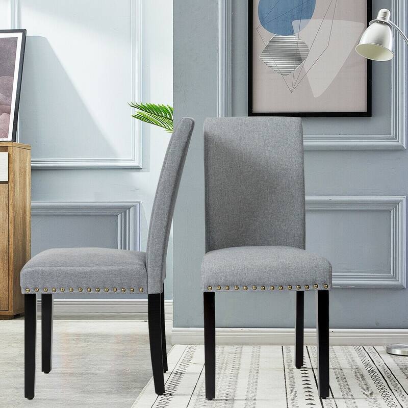 Set of 2 Fabric Upholstered Dining Chairs with Nailhead