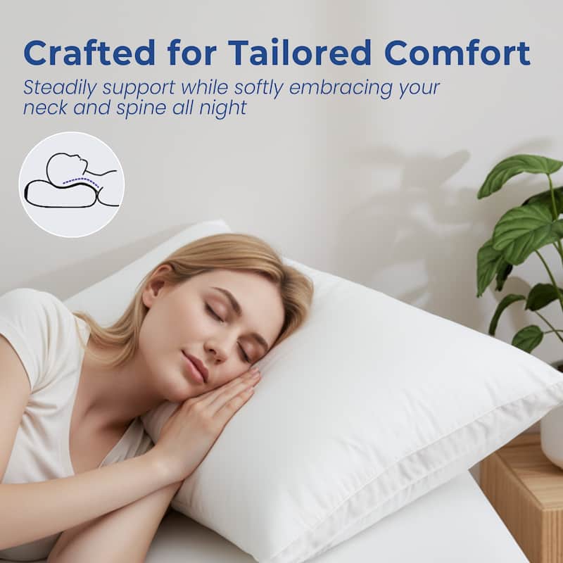 Set of 2 Premium Goose Feather Down Bed Pillows with Cotton Cover - White
