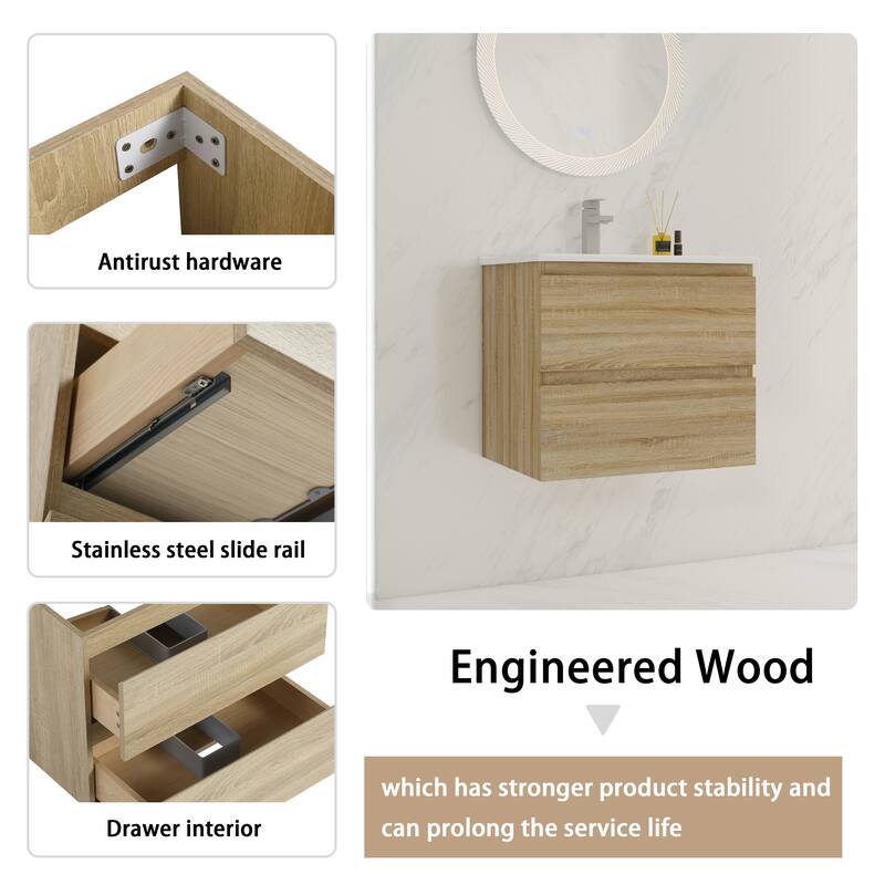 BNK 24"/30"/36'' Single Sink Bathroom Vanity with Two Soft Close Drawers