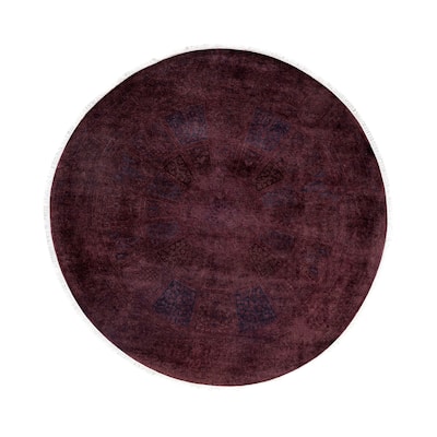Overdyed One-of-a-Kind Hand-Knotted Round Area Rug - Purple - 6' 1" x 6' 1"