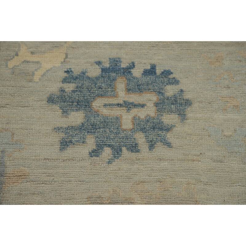 Vegetable Dye Wool Oushak Turkish Area Rug, Floral Geometric Carpet - 11' 8'' X 9' 2''