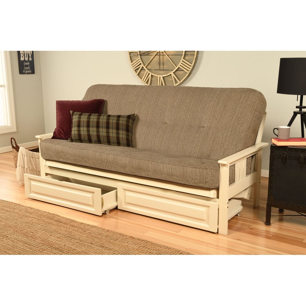 Somette Beli Mont Antique White Full-size Storage Futon Set with Mattress