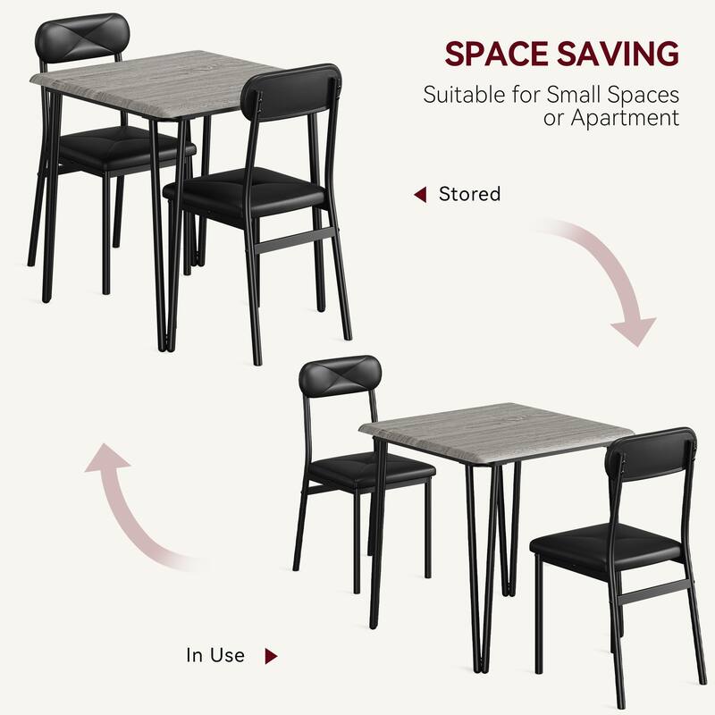 Dining Table for 2, Small Square kitchen Dinner Table Set for 2,Space Saving Wood Modern Dinette With Upholstered,3 Piece