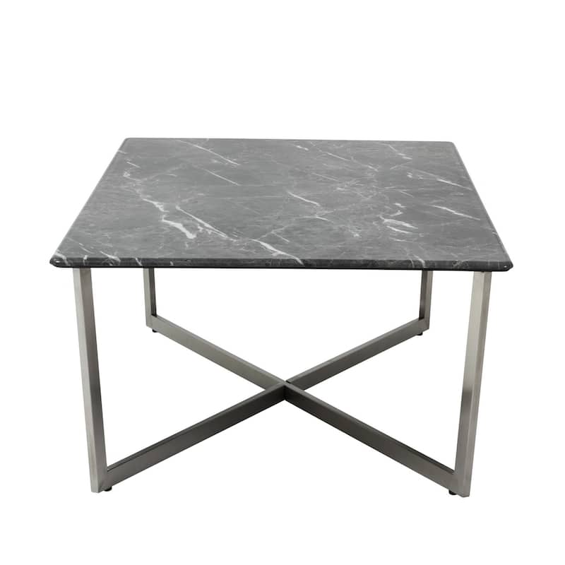 Black Wood Coffee Table with Silver Metal X Base for Living Room - 47.25” x 27.56” x 15.75”