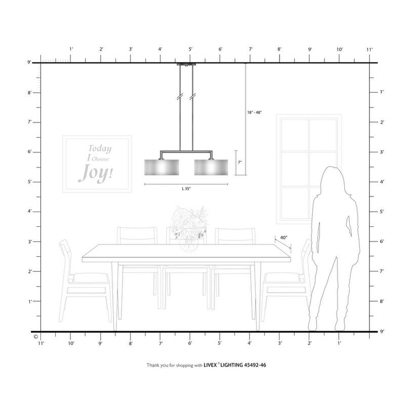 Livex Lighting 2 Light Black Chrome Linear Chandelier, 45492-46 - 35" L x 14" W x 18" - 48" Adj. H