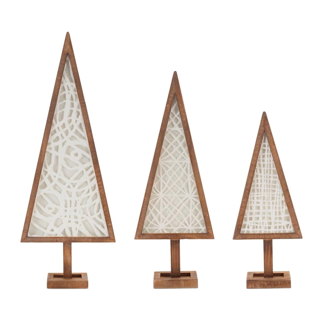 Framed Pine Christmas Tree Tabletop Decor - 29" - White and Brown - Set of 3