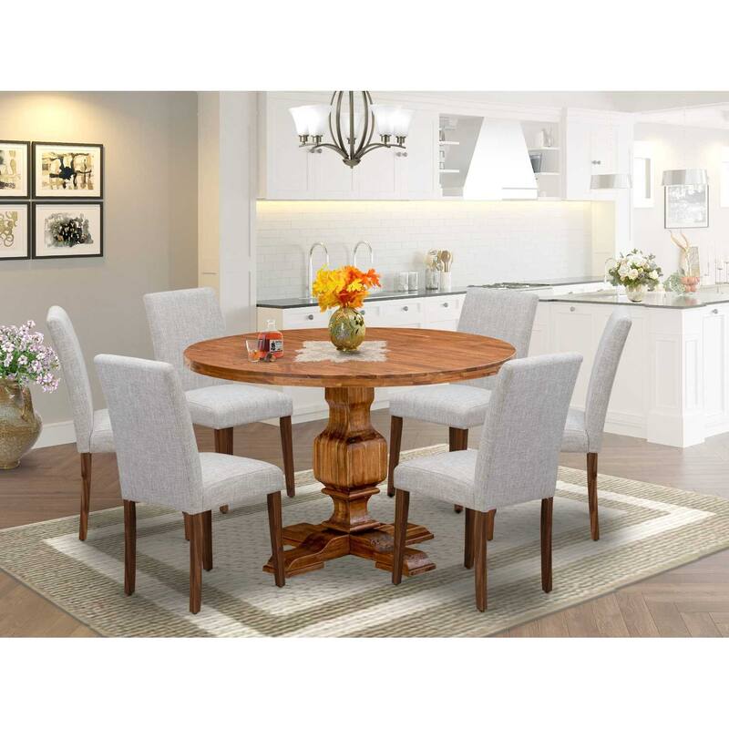 HomeStock 7-Piece Natural Oak Finish Solid Wood Top Dining Table with 6-Parson Chairs
