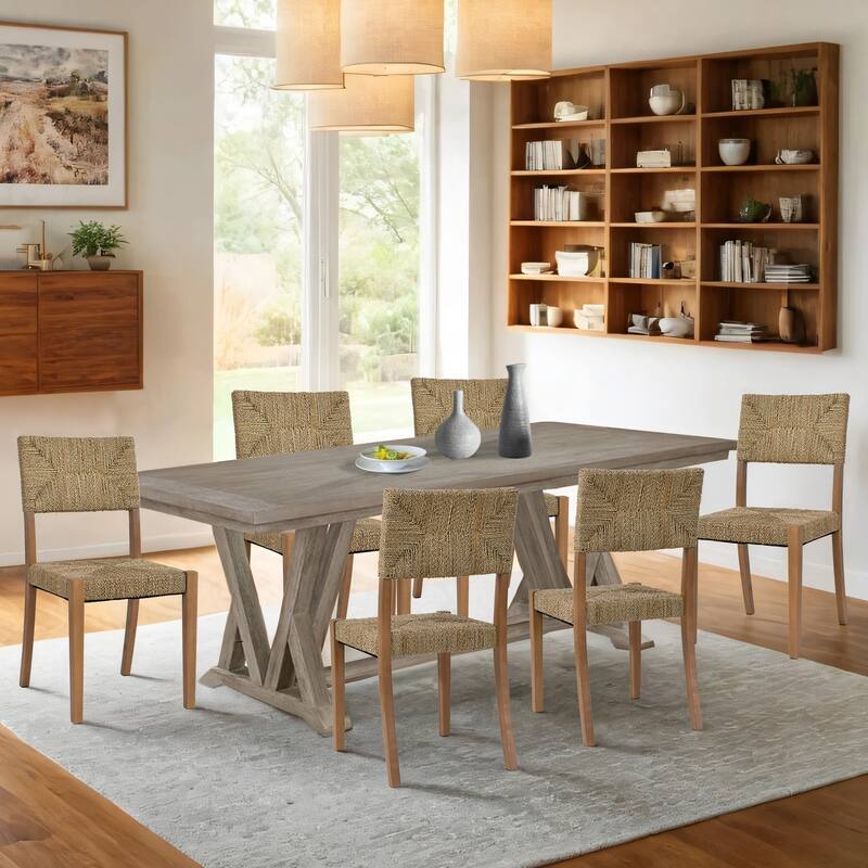 Couture 17.6" Wide Weave Seagrass Rattan Dining chairs - 17.6"W x 20.8"L x 35.6"H