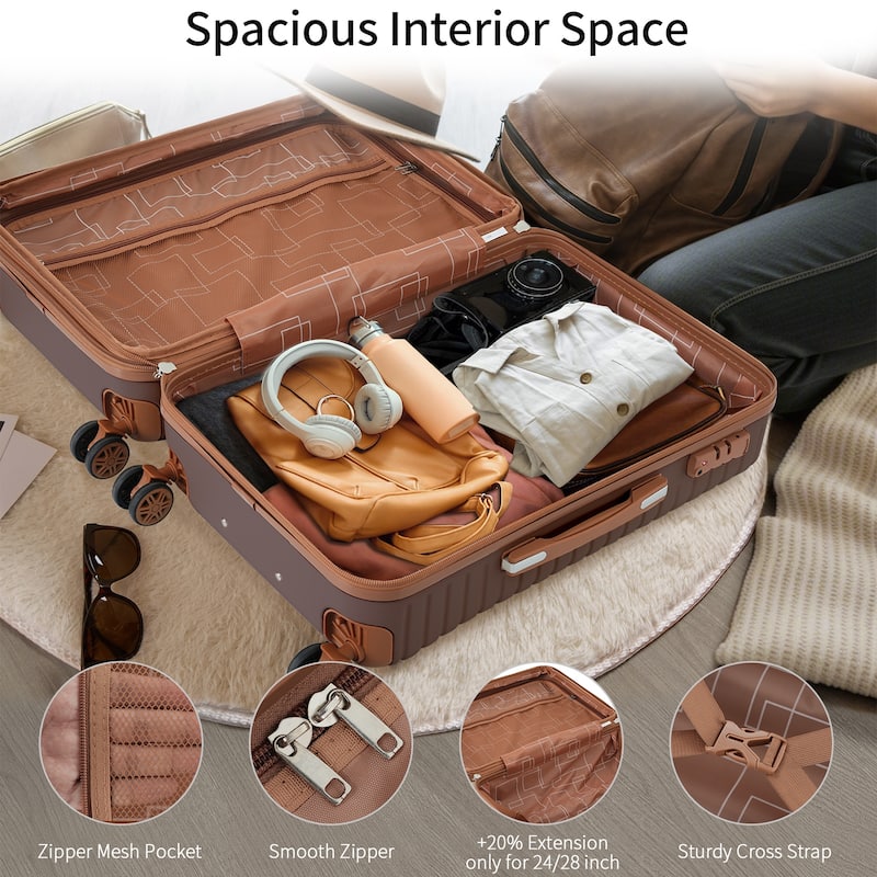 3 Piece Luggage Sets, Lightweight Hardshell ABS Carry on Luggage with Spinner Wheels and 3-dial TSA Lock, for Men and Women