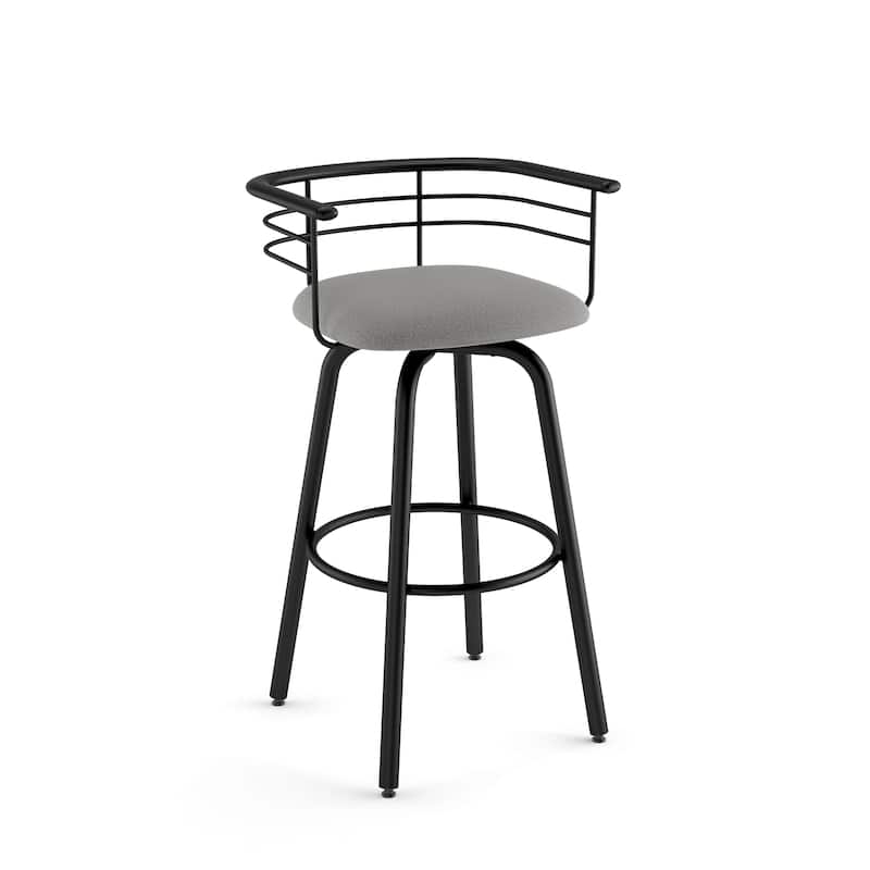 Amisco Turbo Swivel Bar Stool with Distressed Wood Seat - Light Grey Polyester / Black Metal